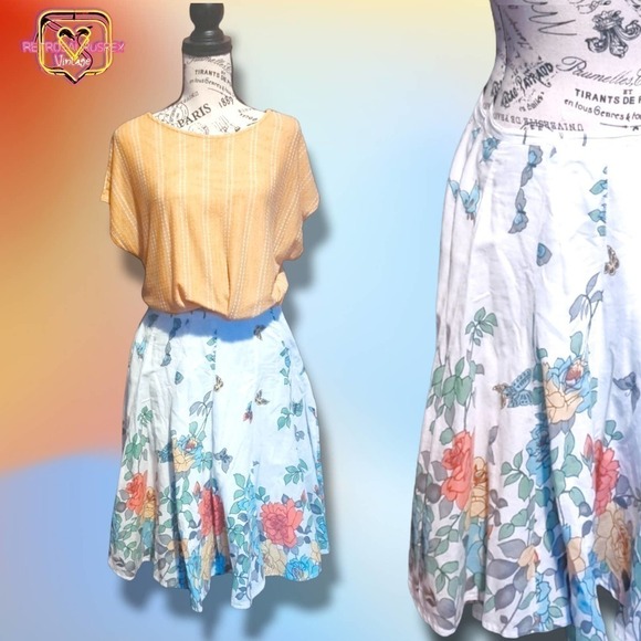 Vintage Pinup Butterfly Floral Spring Circle Skirt, Medium - Picture 1 of 6